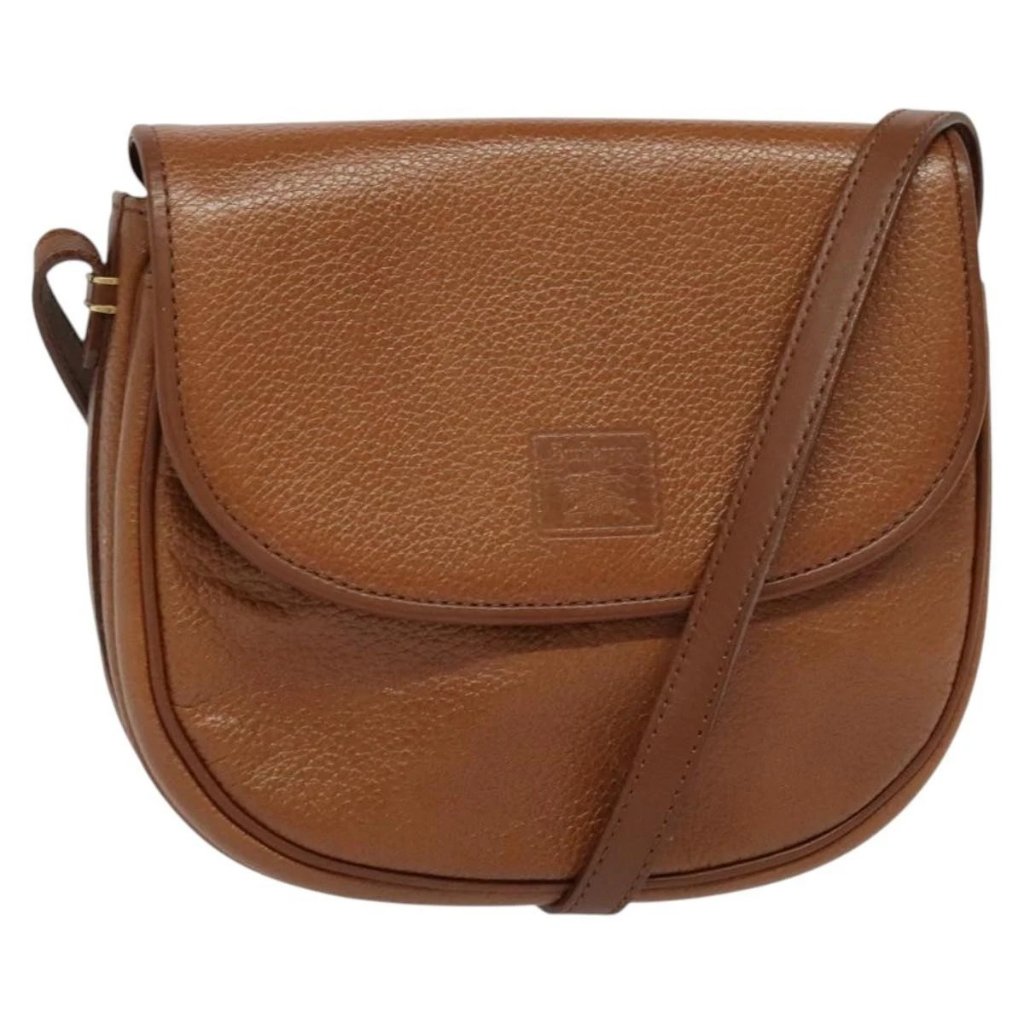 Burberrys Shoulder Bag Leather Brown Gold Auth 134218